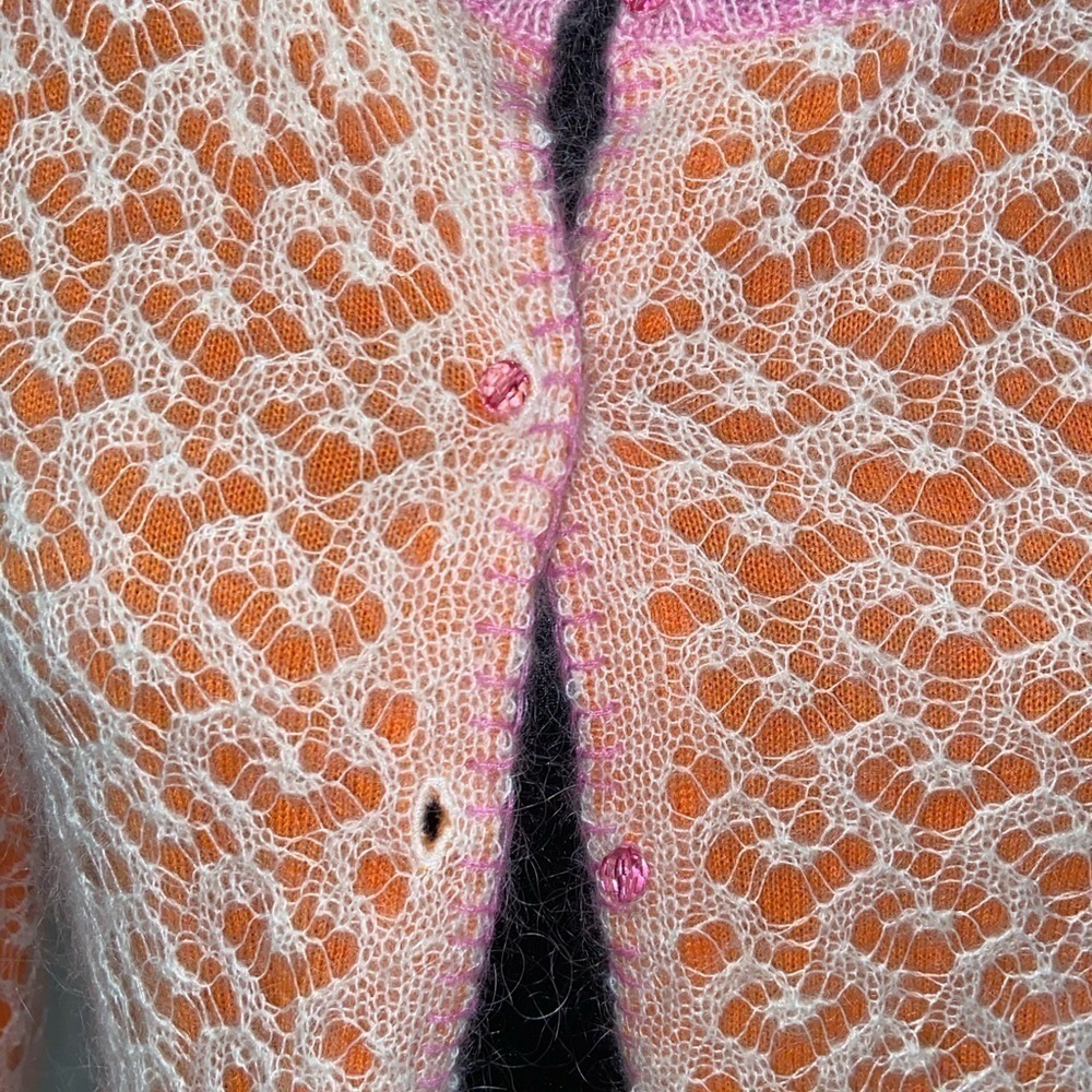 Sigrid Olsen Pink Trim Crocheted Overlay Cardigan​​​​​​​​​​​​​​​​​​​​​​​​​​​ - Picture 5 of 8